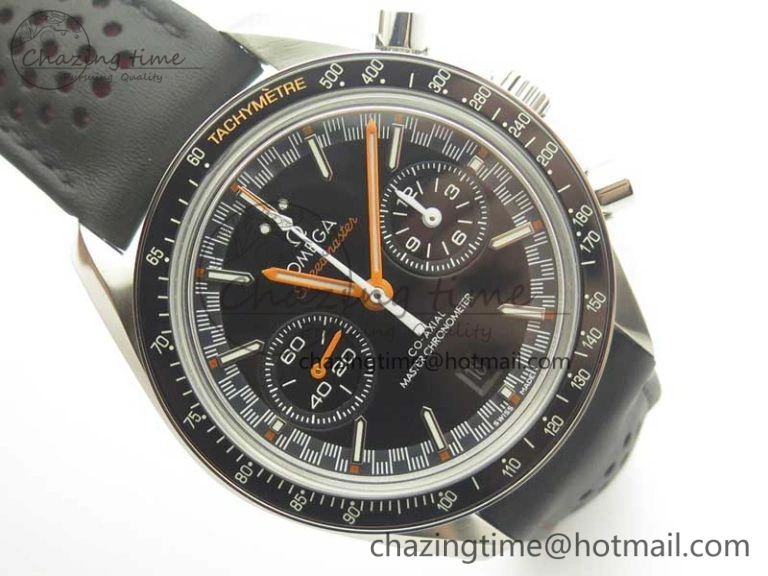 Racing Master Chronometer OMF 1:1 Best Edition Black Dial Orange Hand on Black Leather Strap A9300