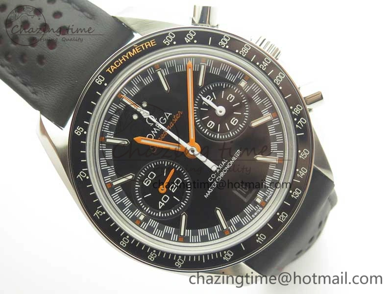 Racing Master Chronometer OMF 1:1 Best Edition Black Dial Orange Hand on Black Leather Strap A9300