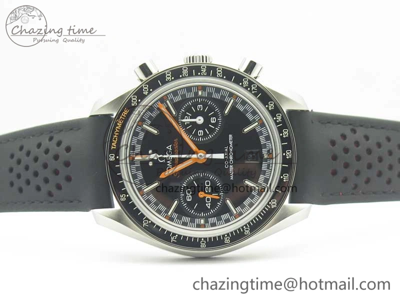 Racing Master Chronometer OMF 1:1 Best Edition Black Dial Orange Hand on Black Leather Strap A9300
