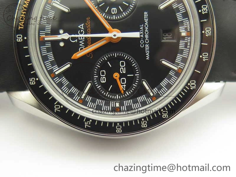 Racing Master Chronometer OMF 1:1 Best Edition Black Dial Orange Hand on Black Leather Strap A9300