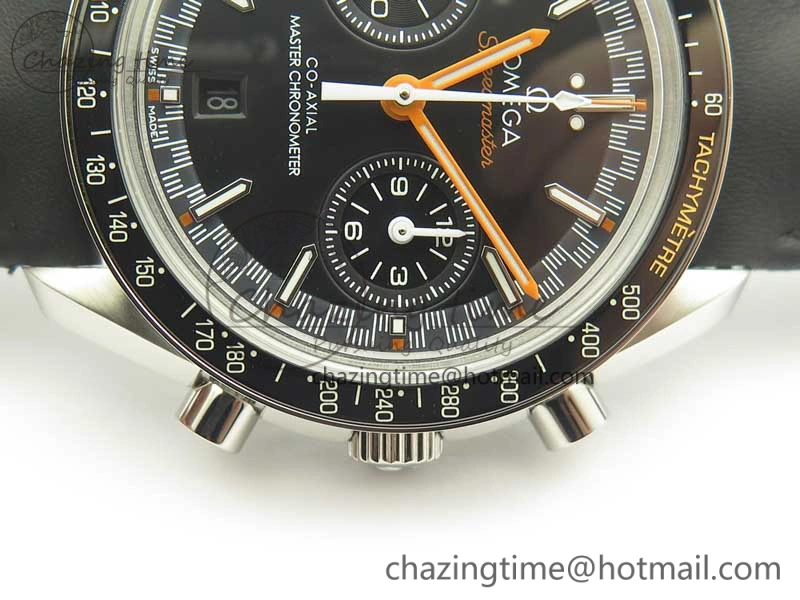 Racing Master Chronometer OMF 1:1 Best Edition Black Dial Orange Hand on Black Leather Strap A9300