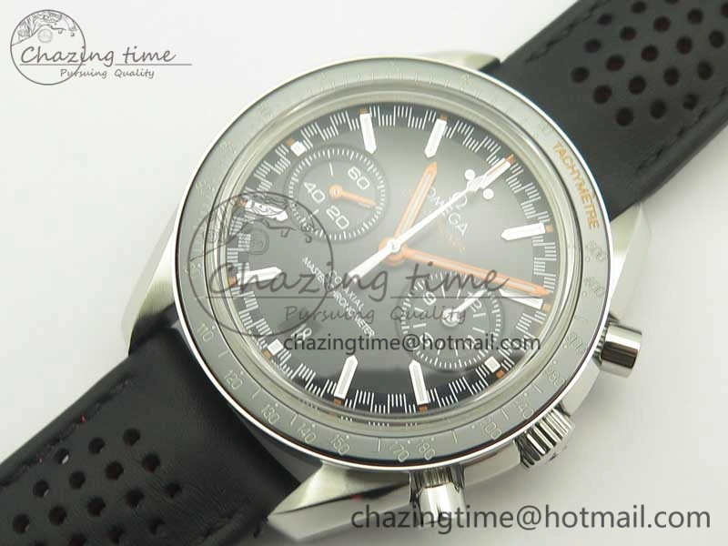 Racing Master Chronometer OMF 1:1 Best Edition Black Dial Orange Hand on Black Leather Strap A9300