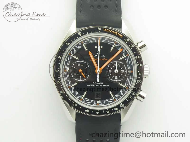 Racing Master Chronometer OMF 1:1 Best Edition Black Dial Orange Hand on Black Leather Strap A9300