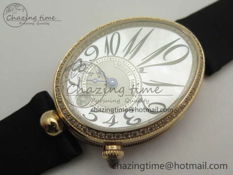 Reine de Naples 8918BB RG ZF 1:1 Best Edition White MOP Dial Diamonds Bezel on Black Fabric Strap A537