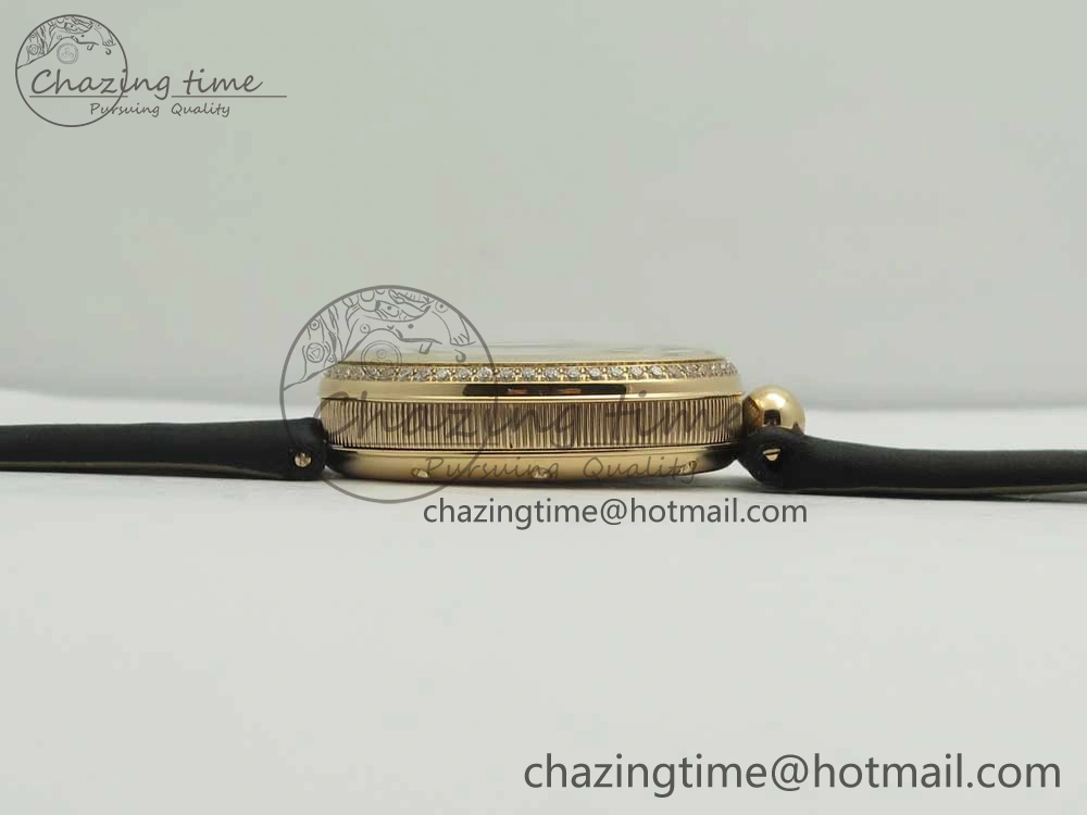Reine de Naples 8918BB RG ZF 1:1 Best Edition White MOP Dial Diamonds Bezel on Black Fabric Strap A537