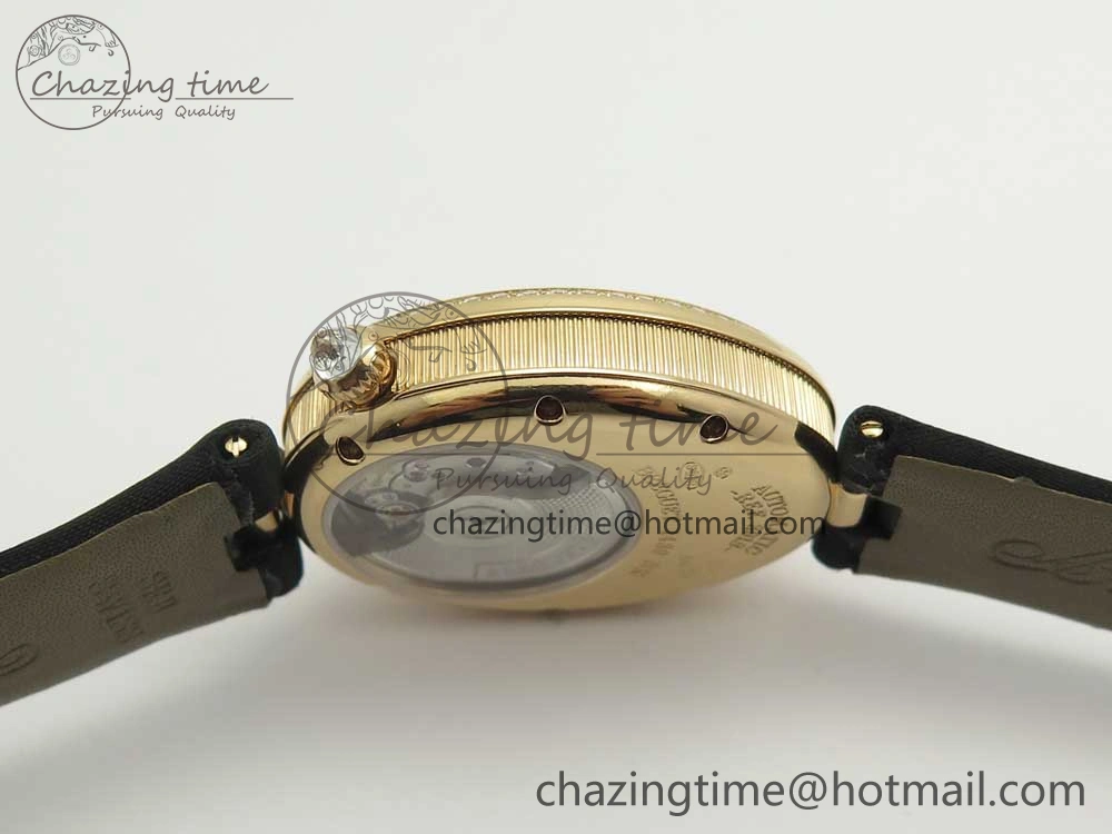 Reine de Naples 8918BB RG ZF 1:1 Best Edition White MOP Dial Diamonds Bezel on Black Fabric Strap A537