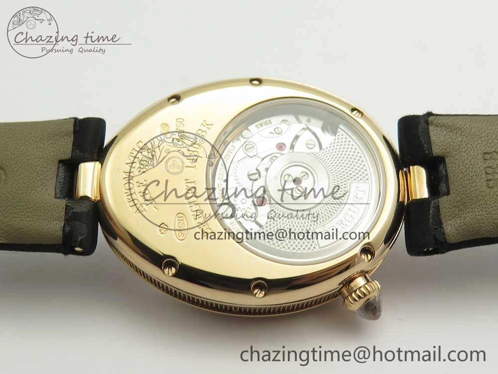Reine de Naples 8918BB RG ZF 1:1 Best Edition White MOP Dial Diamonds Bezel on Black Fabric Strap A537