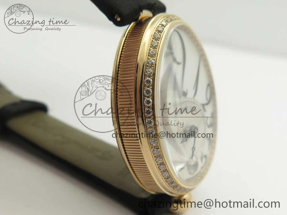 Reine de Naples 8918BB RG ZF 1:1 Best Edition White MOP Dial Diamonds Bezel on Black Fabric Strap A537