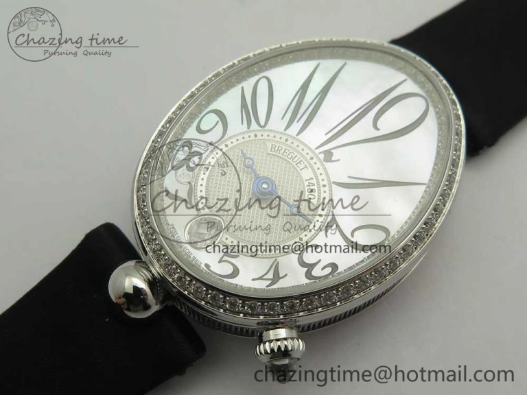 Reine de Naples 8918BB SS ZF 1:1 Best Edition White MOP Dial Diamonds Bezel on Black Fabric Strap A537