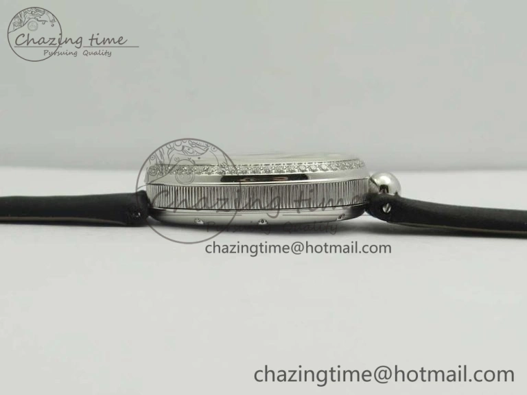Reine de Naples 8918BB SS ZF 1:1 Best Edition White MOP Dial Diamonds Bezel on Black Fabric Strap A537