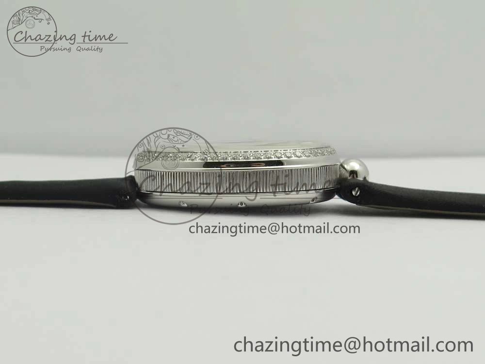 Reine de Naples 8918BB SS ZF 1:1 Best Edition White MOP Dial Diamonds Bezel on Black Fabric Strap A537