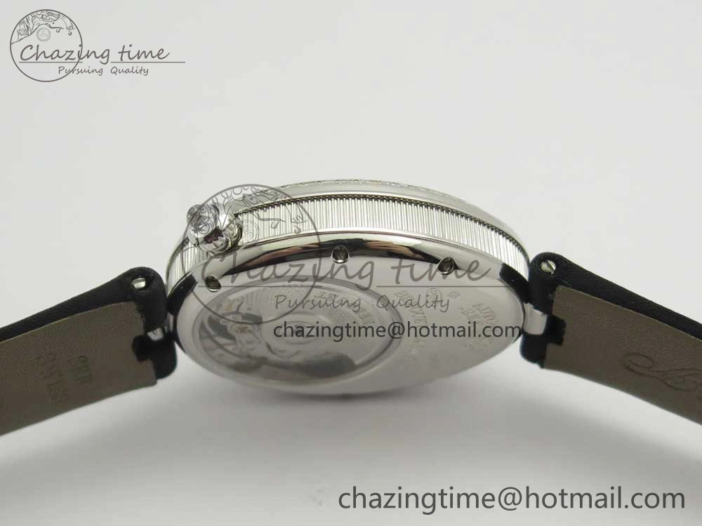 Reine de Naples 8918BB SS ZF 1:1 Best Edition White MOP Dial Diamonds Bezel on Black Fabric Strap A537