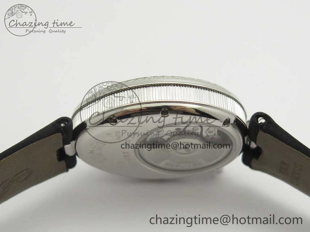 Reine de Naples 8918BB SS ZF 1:1 Best Edition White MOP Dial Diamonds Bezel on Black Fabric Strap A537