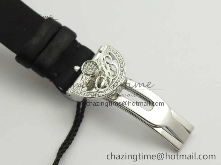 Reine de Naples 8918BB SS ZF 1:1 Best Edition White MOP Dial Diamonds Bezel on Black Fabric Strap A537