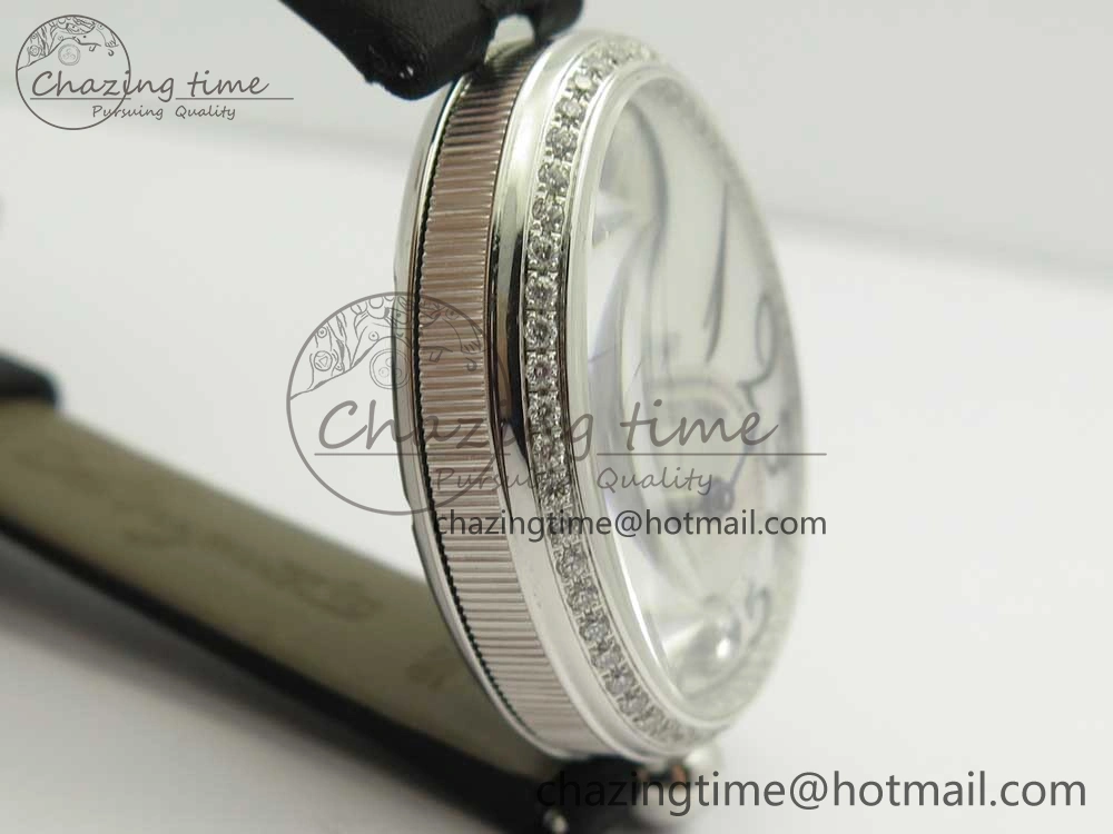 Reine de Naples 8918BB SS ZF 1:1 Best Edition White MOP Dial Diamonds Bezel on Black Fabric Strap A537