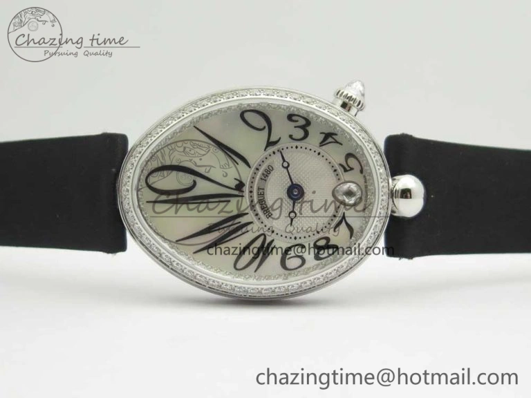 Reine de Naples 8918BB SS ZF 1:1 Best Edition White MOP Dial Diamonds Bezel on Black Fabric Strap A537