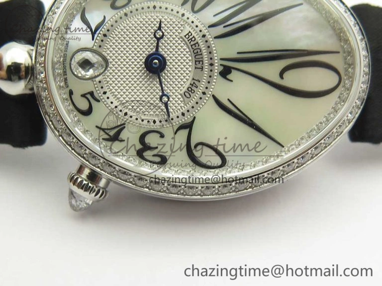 Reine de Naples 8918BB SS ZF 1:1 Best Edition White MOP Dial Diamonds Bezel on Black Fabric Strap A537
