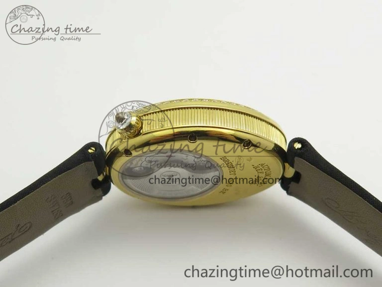 Reine de Naples 8918BB YG ZF 1:1 Best Edition White MOP Dial Diamonds Bezel on Black Fabric Strap A537