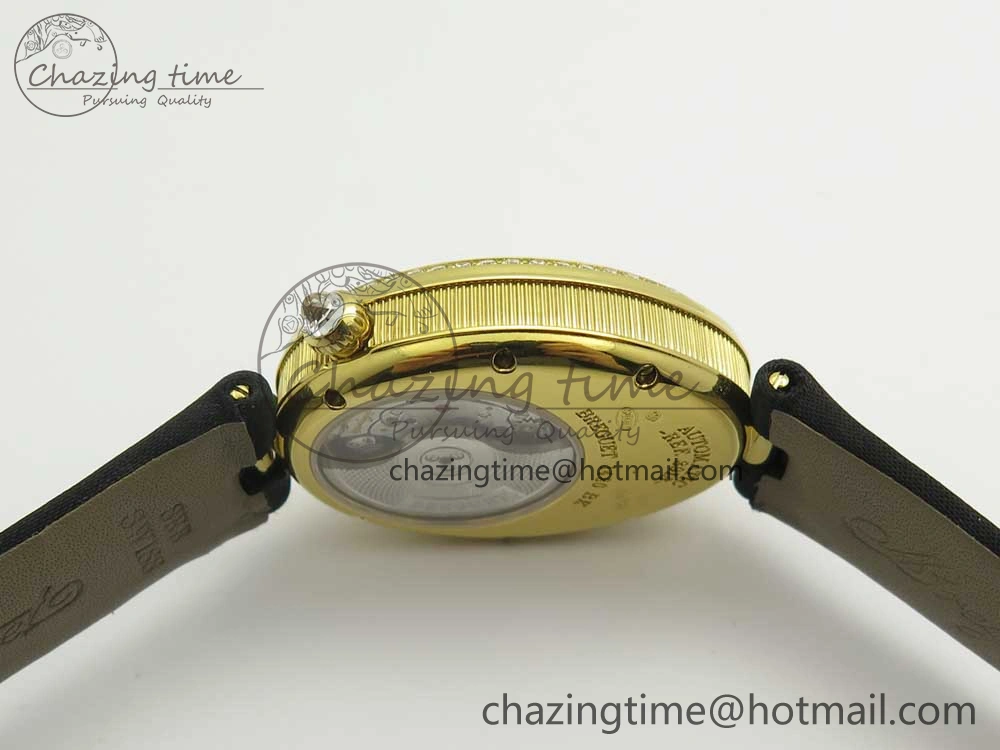 Reine de Naples 8918BB YG ZF 1:1 Best Edition White MOP Dial Diamonds Bezel on Black Fabric Strap A537