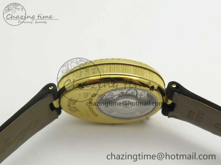 Reine de Naples 8918BB YG ZF 1:1 Best Edition White MOP Dial Diamonds Bezel on Black Fabric Strap A537