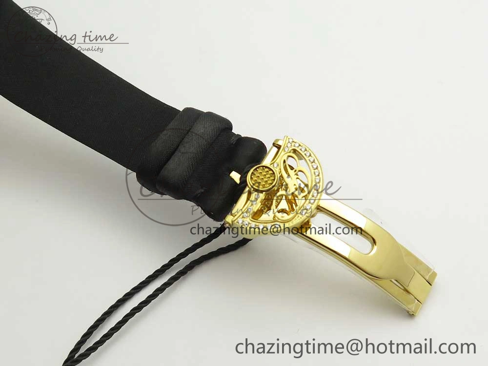 Reine de Naples 8918BB YG ZF 1:1 Best Edition White MOP Dial Diamonds Bezel on Black Fabric Strap A537