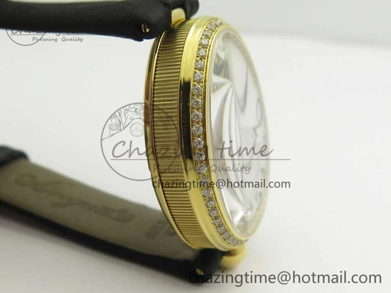 Reine de Naples 8918BB YG ZF 1:1 Best Edition White MOP Dial Diamonds Bezel on Black Fabric Strap A537