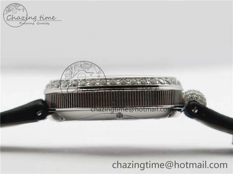 Reine de Naples 8928BB SS ZF 1:1 Best Edition White MOP Dial Diamonds Bezel on Black Fabric Strap A537
