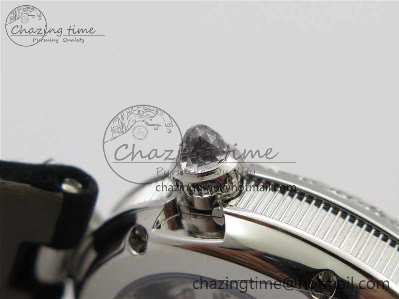 Reine de Naples 8928BB SS ZF 1:1 Best Edition White MOP Dial Diamonds Bezel on Black Fabric Strap A537