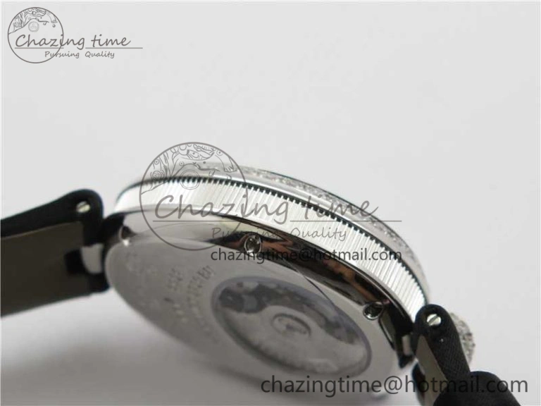 Reine de Naples 8928BB SS ZF 1:1 Best Edition White MOP Dial Diamonds Bezel on Black Fabric Strap A537