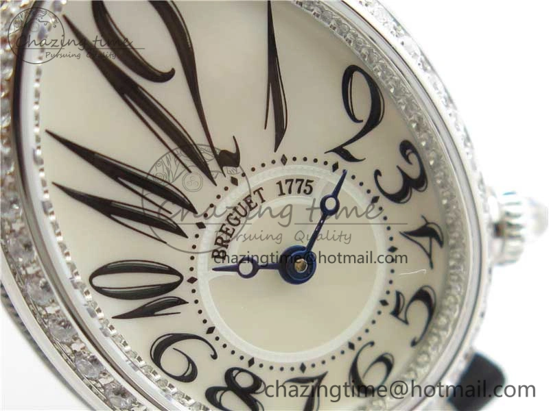 Reine de Naples 8928BB SS ZF 1:1 Best Edition White MOP Dial Diamonds Bezel on Black Fabric Strap A537