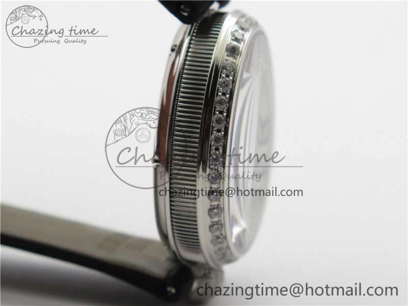 Reine de Naples 8928BB SS ZF 1:1 Best Edition White MOP Dial Diamonds Bezel on Black Fabric Strap A537