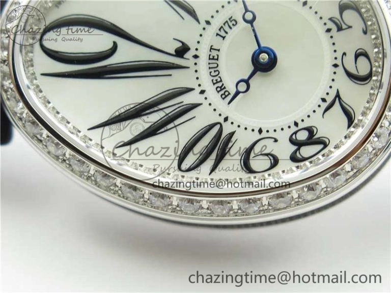 Reine de Naples 8928BB SS ZF 1:1 Best Edition White MOP Dial Diamonds Bezel on Black Fabric Strap A537