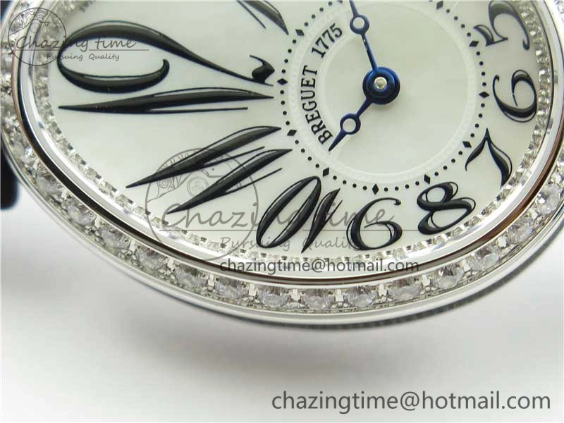 Reine de Naples 8928BB SS ZF 1:1 Best Edition White MOP Dial Diamonds Bezel on Black Fabric Strap A537