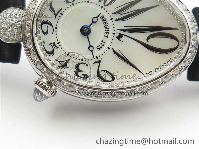 Reine de Naples 8928BB SS ZF 1:1 Best Edition White MOP Dial Diamonds Bezel on Black Fabric Strap A537