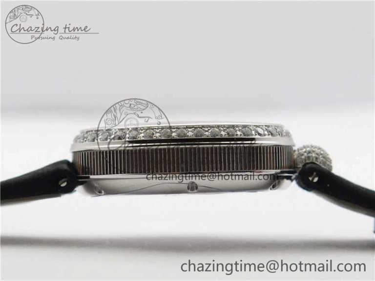 Reine de Naples 8928BB SS ZF 1:1 Best Edition White MOP Roman Dial Diamonds Bezel on Black Fabric Strap A537