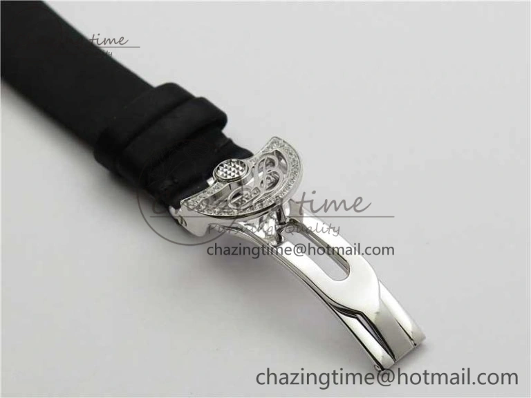 Reine de Naples 8928BB SS ZF 1:1 Best Edition White MOP Roman Dial Diamonds Bezel on Black Fabric Strap A537