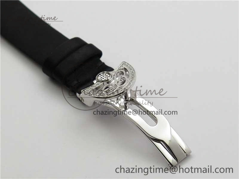 Reine de Naples 8928BB SS ZF 1:1 Best Edition White MOP Roman Dial Diamonds Bezel on Black Fabric Strap A537