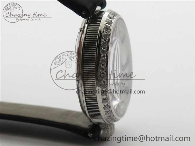 Reine de Naples 8928BB SS ZF 1:1 Best Edition White MOP Roman Dial Diamonds Bezel on Black Fabric Strap A537