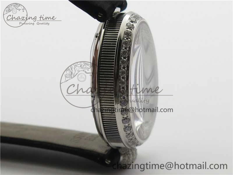 Reine de Naples 8928BB SS ZF 1:1 Best Edition White MOP Roman Dial Diamonds Bezel on Black Fabric Strap A537