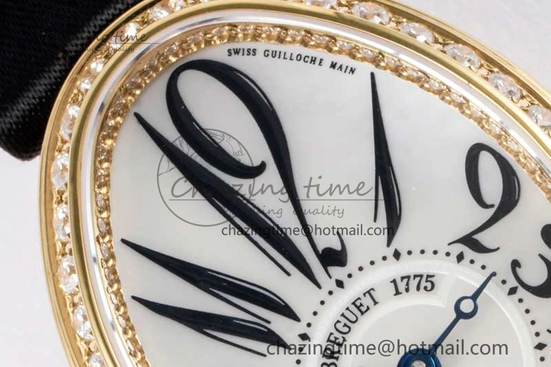 Reine de Naples YG ZF 1:1 Best Edition White Arabic Dial Diamonds Bezel on Black Fabric Strap A537 V2