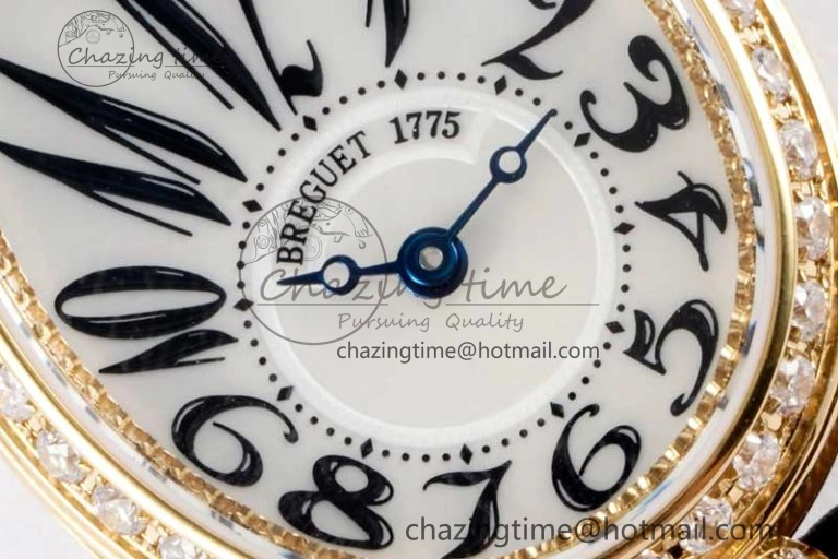 Reine de Naples YG ZF 1:1 Best Edition White Arabic Dial Diamonds Bezel on Black Fabric Strap A537 V2