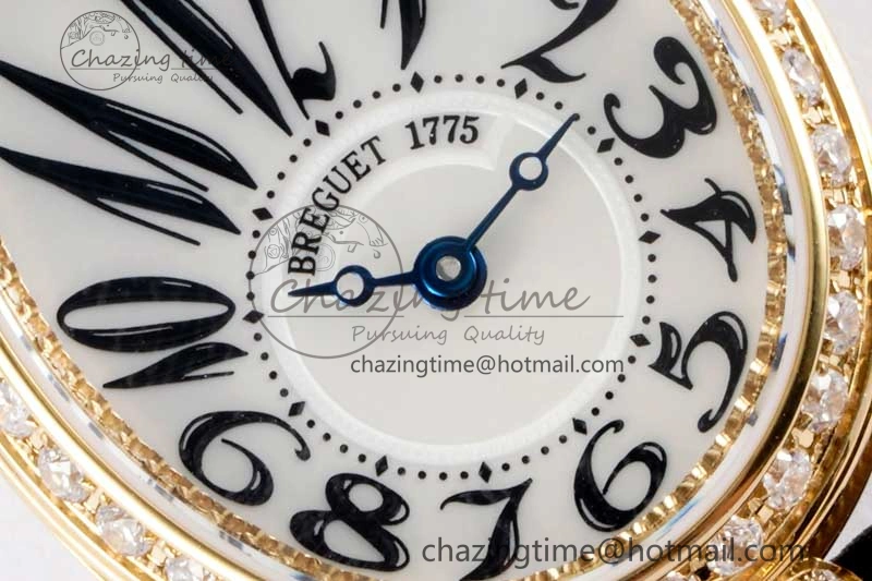 Reine de Naples YG ZF 1:1 Best Edition White Arabic Dial Diamonds Bezel on Black Fabric Strap A537 V2