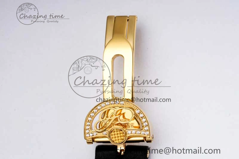 Reine de Naples YG ZF 1:1 Best Edition White Arabic Dial Diamonds Bezel on Black Fabric Strap A537 V2