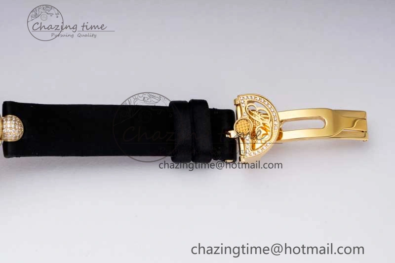Reine de Naples YG ZF 1:1 Best Edition White Arabic Dial Diamonds Bezel on Black Fabric Strap A537 V2