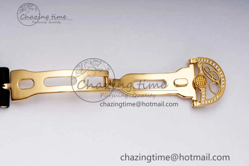 Reine de Naples YG ZF 1:1 Best Edition White Roman Dial Diamonds Bezel on Black Fabric Strap A537 V2