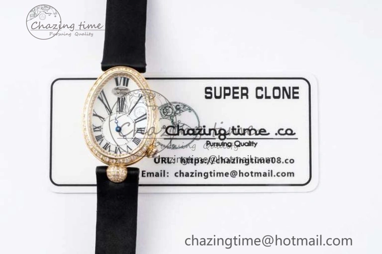 Reine de Naples YG ZF 1:1 Best Edition White Roman Dial Diamonds Bezel on Black Fabric Strap A537 V2