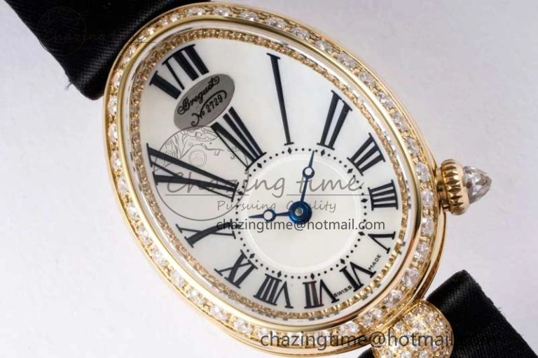 Reine de Naples YG ZF 1:1 Best Edition White Roman Dial Diamonds Bezel on Black Fabric Strap A537 V2