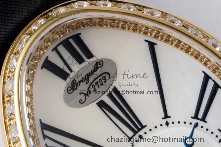 Reine de Naples YG ZF 1:1 Best Edition White Roman Dial Diamonds Bezel on Black Fabric Strap A537 V2