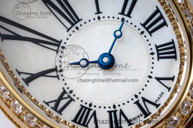 Reine de Naples YG ZF 1:1 Best Edition White Roman Dial Diamonds Bezel on Black Fabric Strap A537 V2