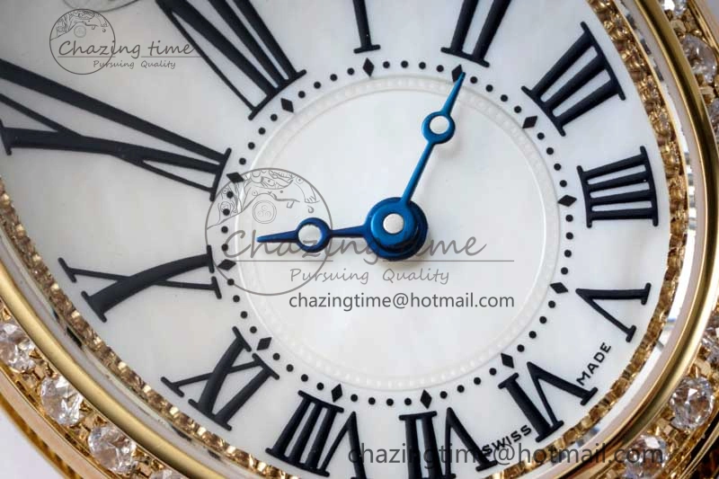 Reine de Naples YG ZF 1:1 Best Edition White Roman Dial Diamonds Bezel on Black Fabric Strap A537 V2